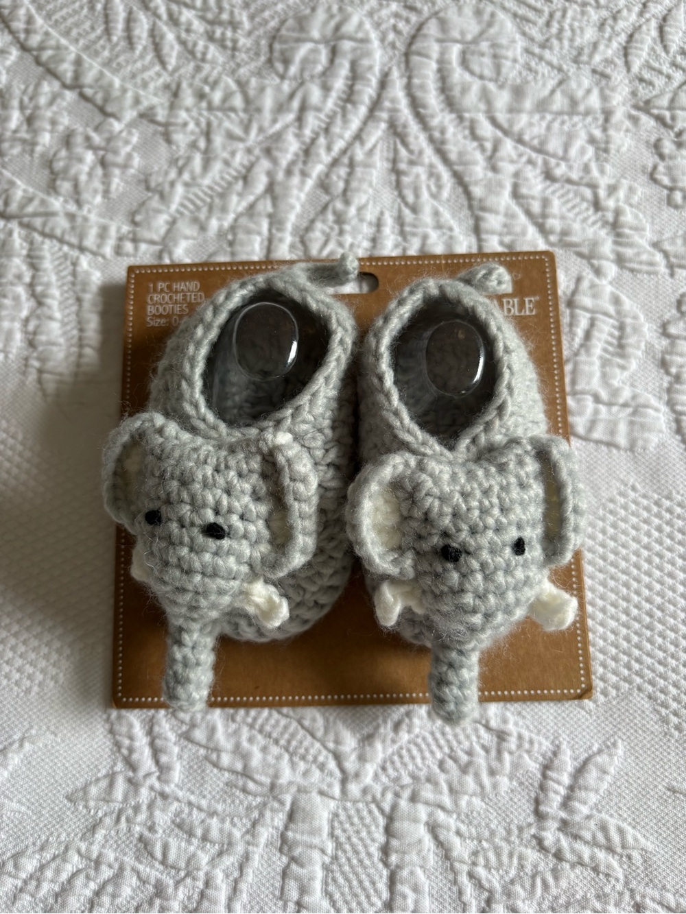 Hand crocheted baby elephant booties shoes 0-6 months